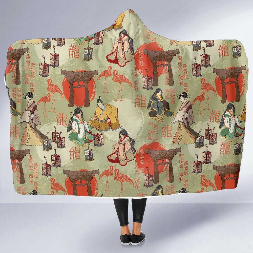 Japanese Tokyo Print Pattern Hooded Blanket-grizzshop