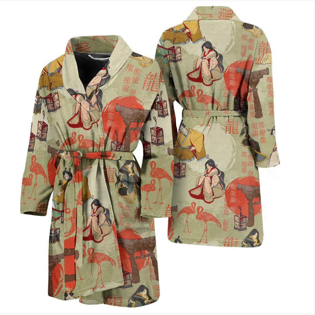 Japanese Tokyo Print Pattern Men Long Robe-grizzshop