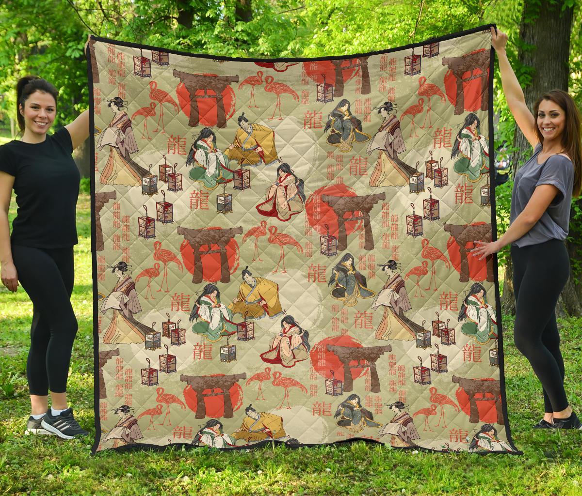 Japanese Tokyo Print Pattern Quilt-grizzshop