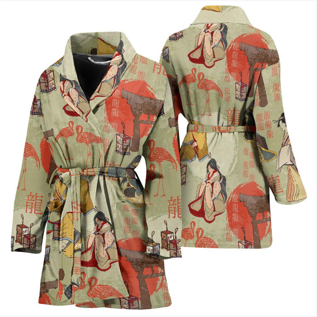 Japanese Tokyo Print Pattern Women Long Robe-grizzshop