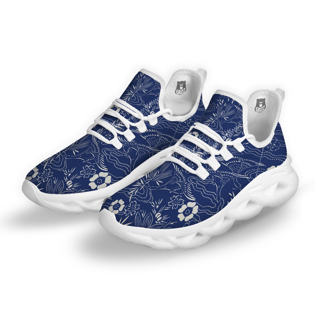 Japanese Vintage Print Pattern White Running Shoes-grizzshop