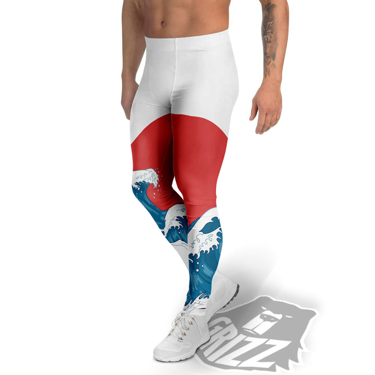 Japanese Wave And Vitage Sea Print Men's Leggings-grizzshop