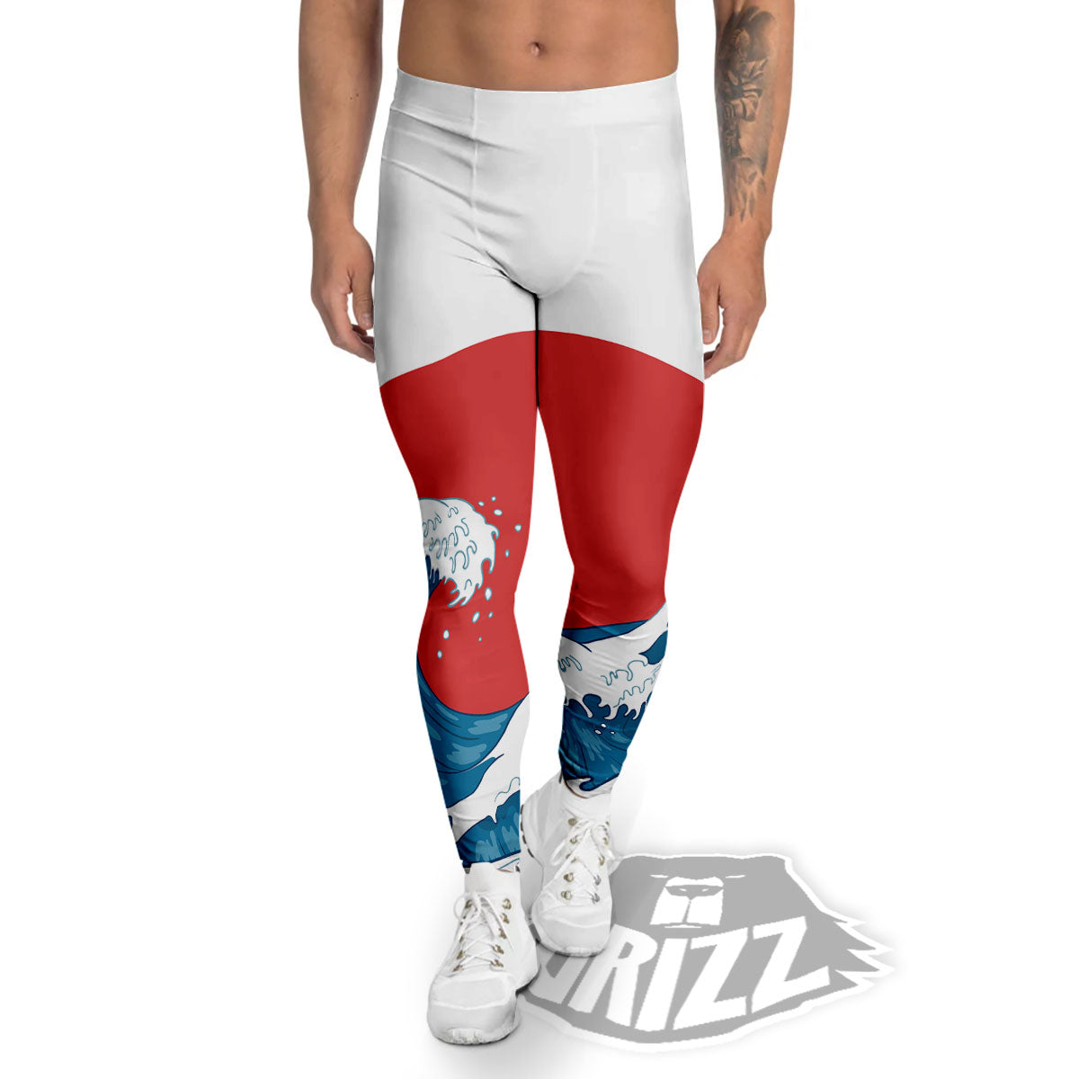 Japanese Wave And Vitage Sea Print Men's Leggings-grizzshop