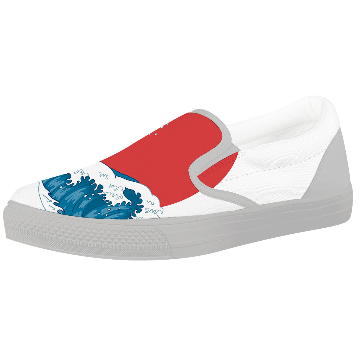 Japanese Wave And Vitage Sea Print White Slip On Shoes-grizzshop