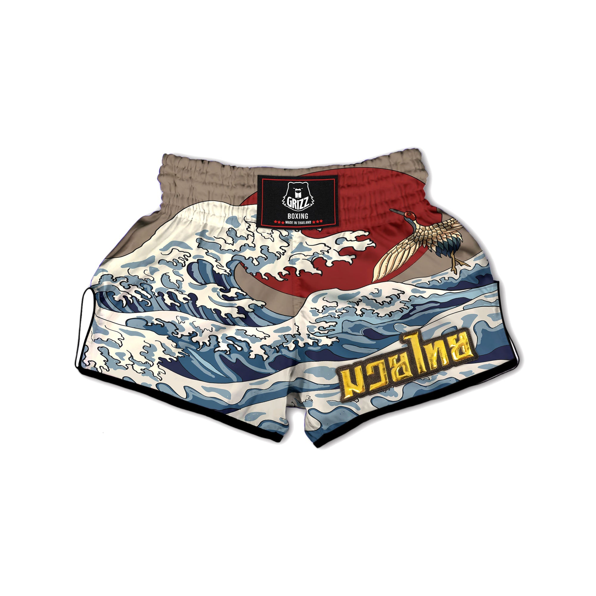 Japanese Wave Red Sun Print Muay Thai Boxing Shorts-grizzshop