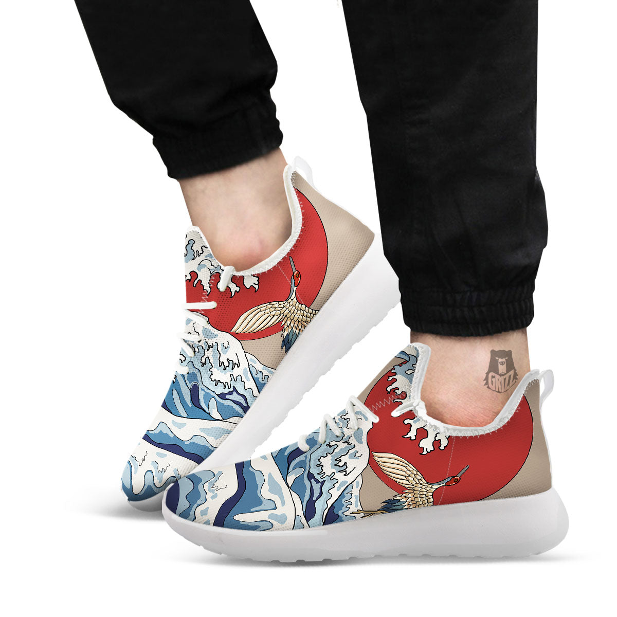 Japanese Wave Red Sun Print White Athletic Shoes-grizzshop