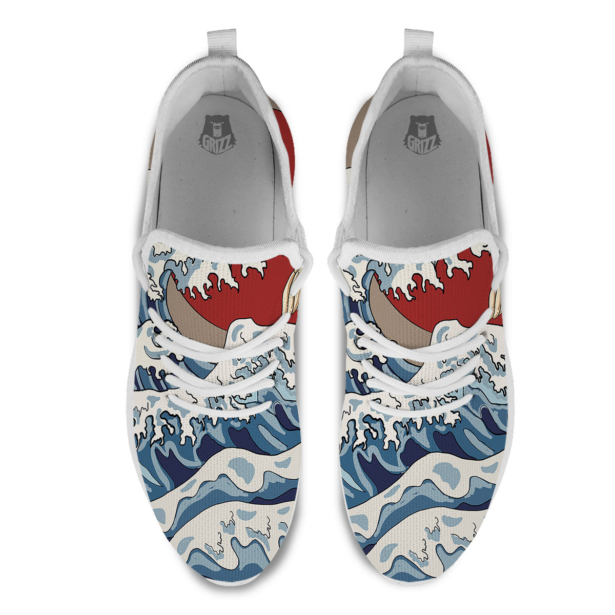 Japanese Wave Red Sun Print White Athletic Shoes-grizzshop