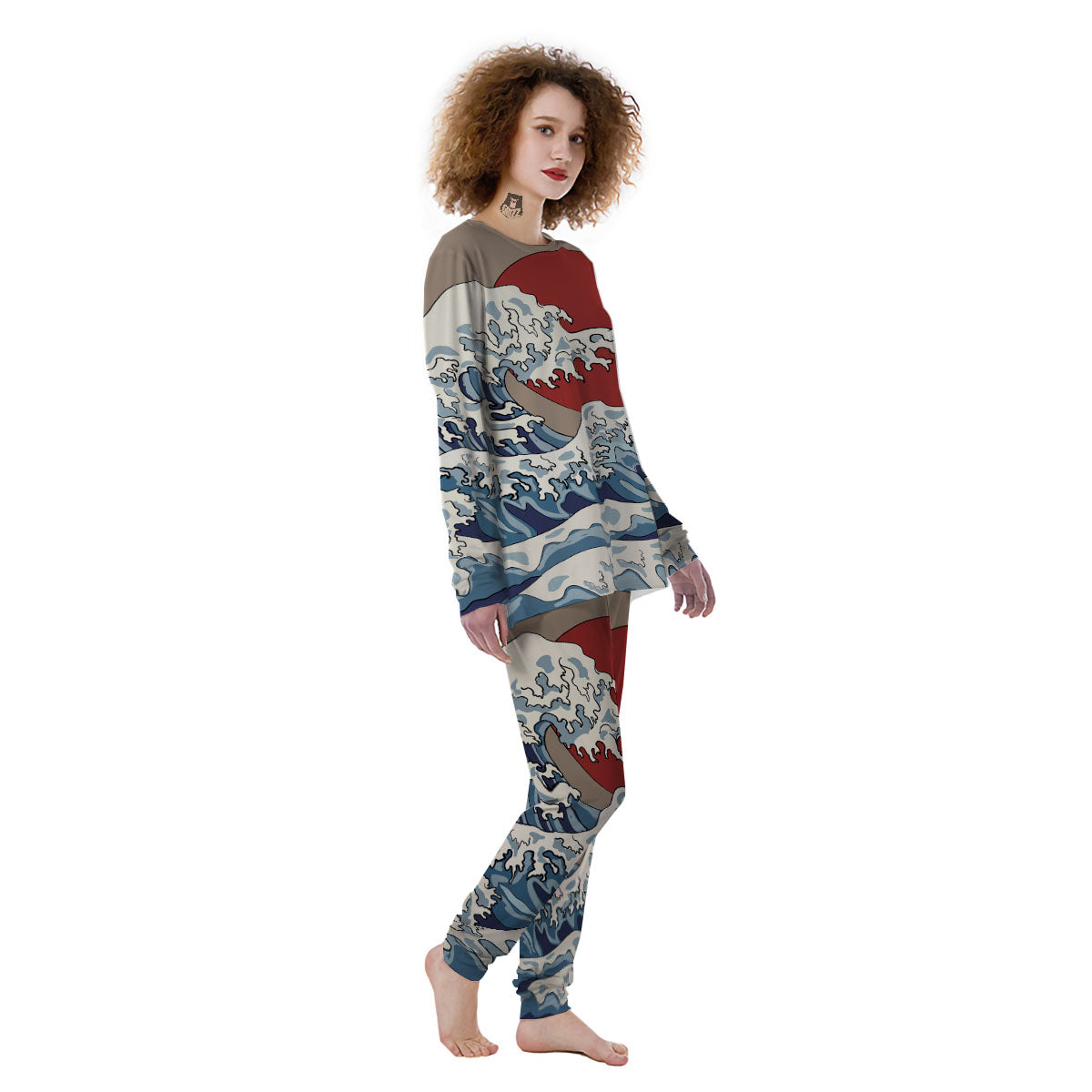 Japanese Wave Red Sun Print Women's Pajamas-grizzshop