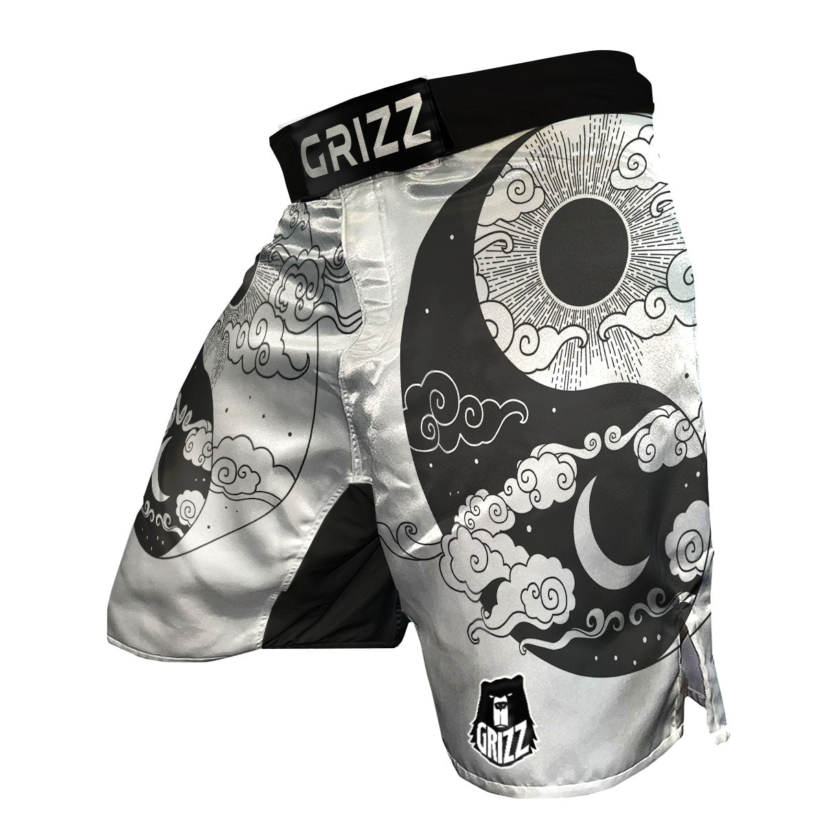 Japanese Yin Yang White And Black Print MMA Shorts-grizzshop