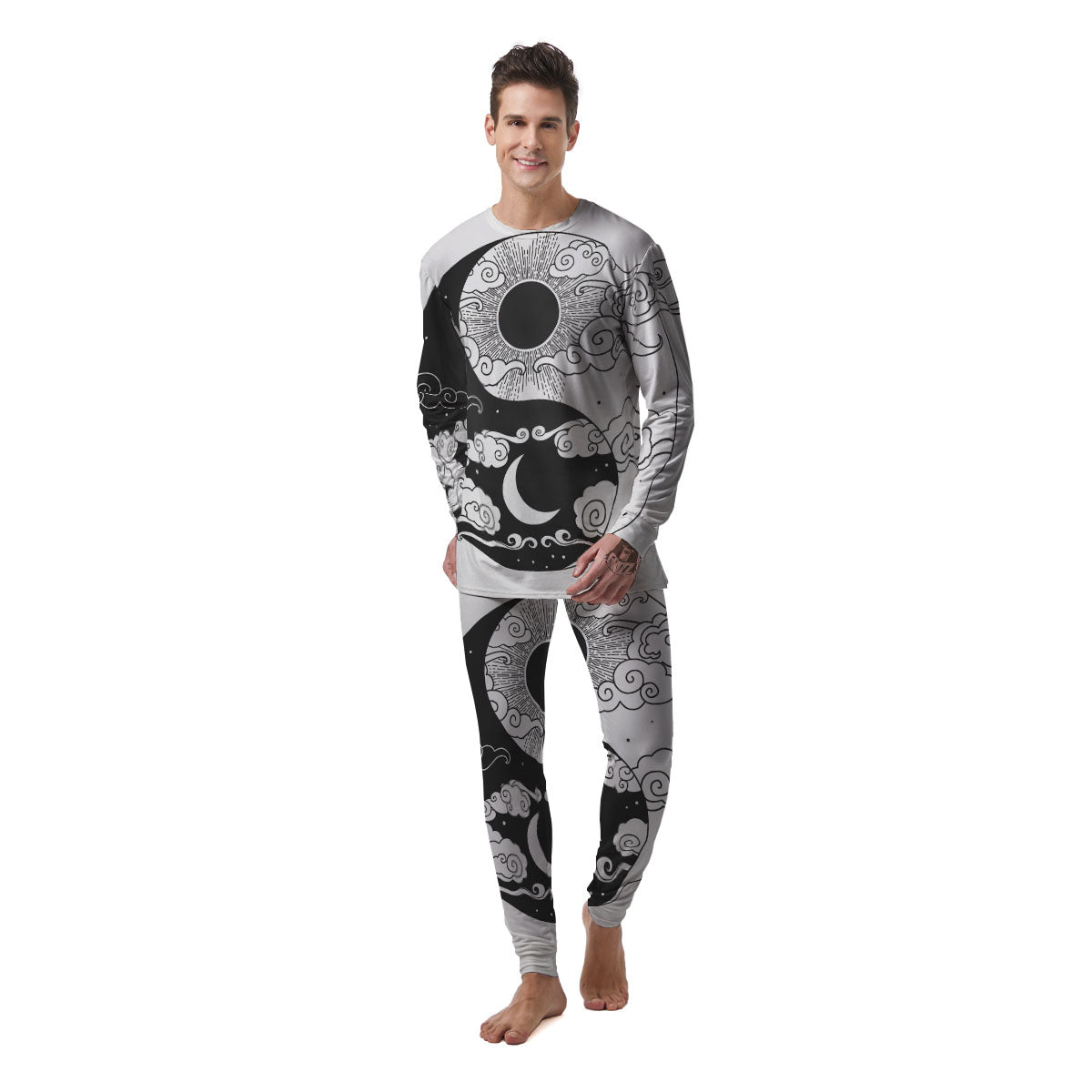 Japanese Yin Yang White And Black Print Men's Pajamas-grizzshop