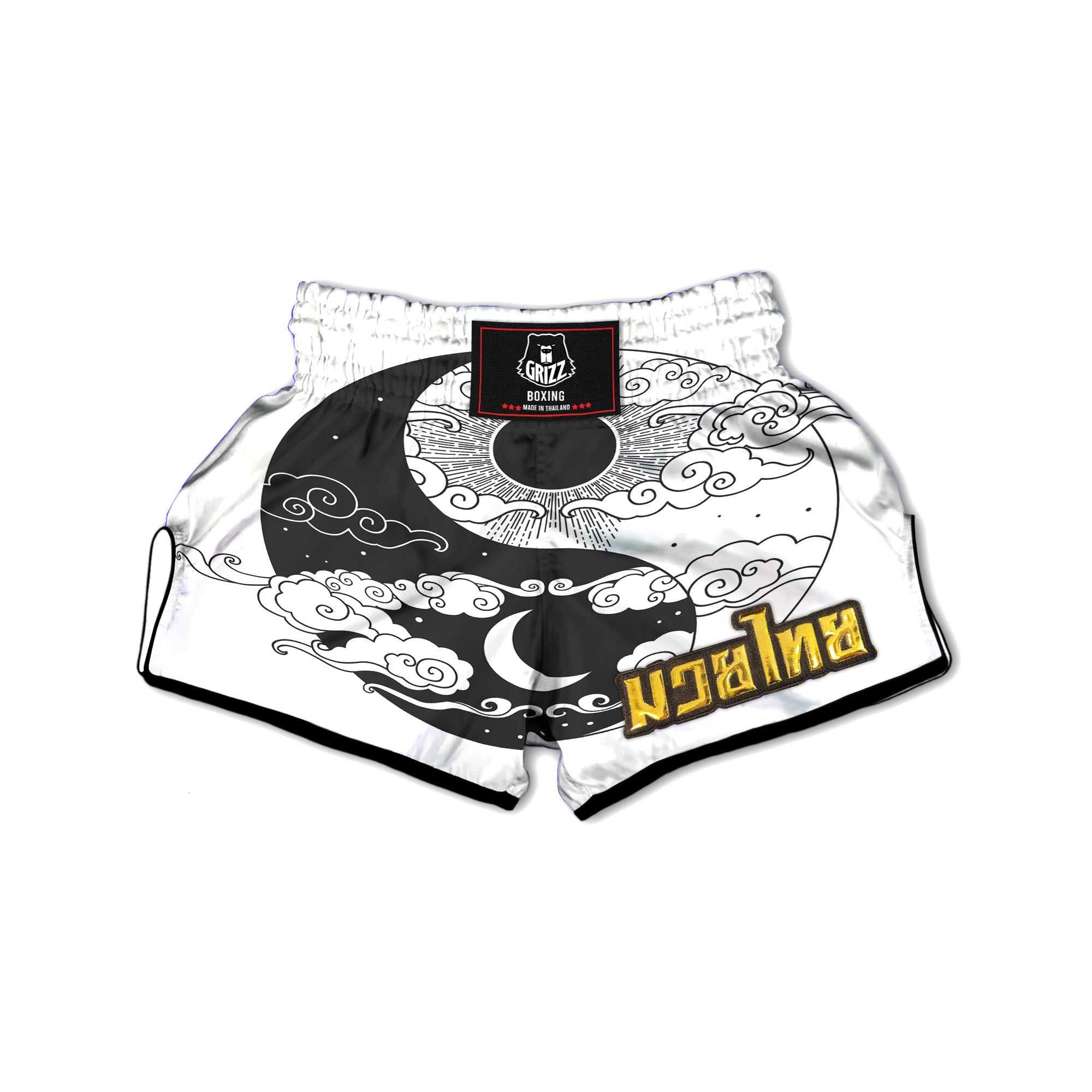 Japanese Yin Yang White And Black Print Muay Thai Boxing Shorts-grizzshop