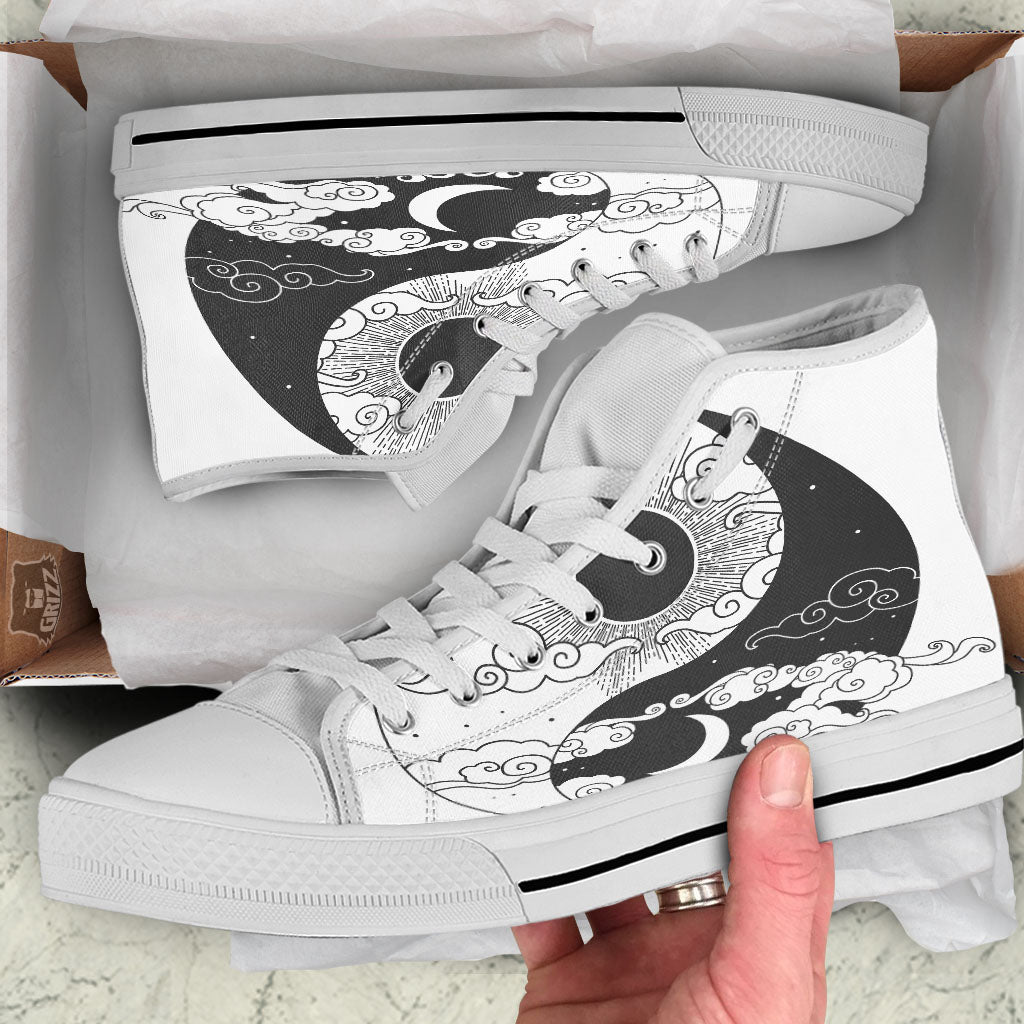 Japanese Yin Yang White And Black Print White High Top Shoes-grizzshop