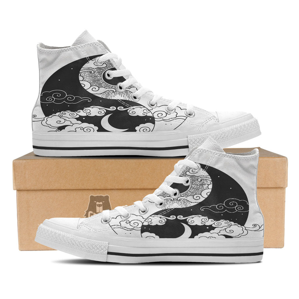 Japanese Yin Yang White And Black Print White High Top Shoes-grizzshop