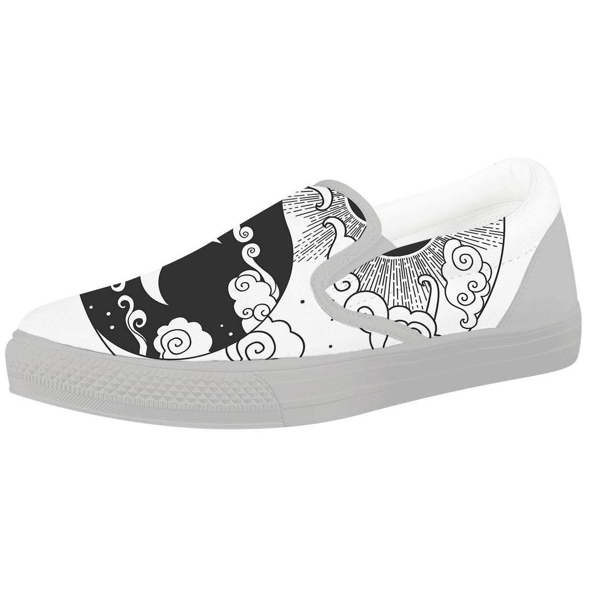 Japanese Yin Yang White And Black Print White Slip On Shoes-grizzshop