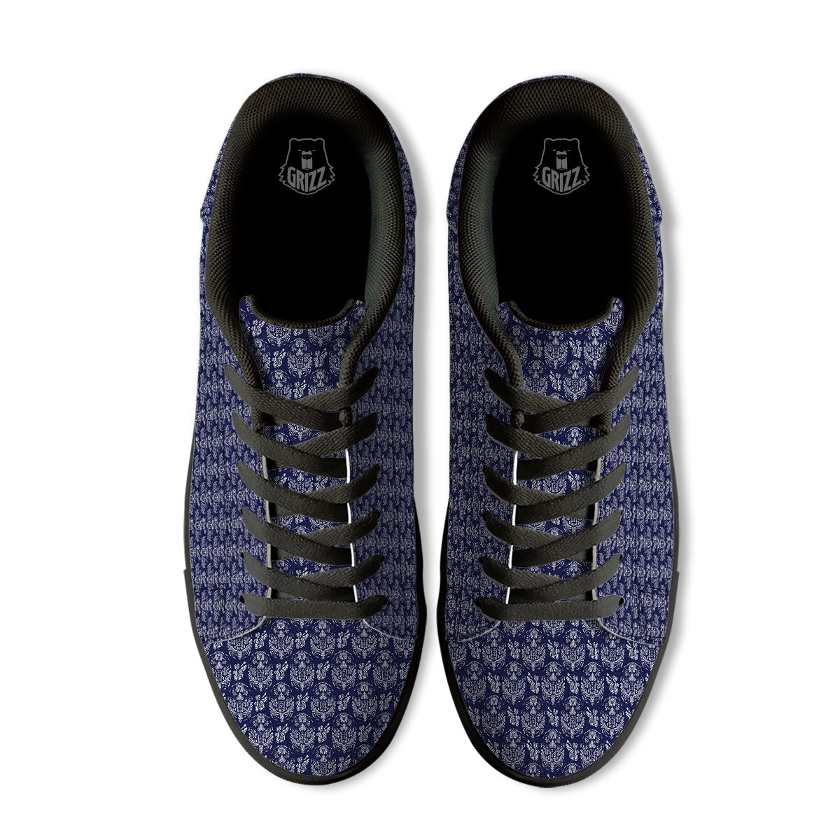 Jeans Bohemian Denim Print Pattern Black Low Top Sneakers-grizzshop