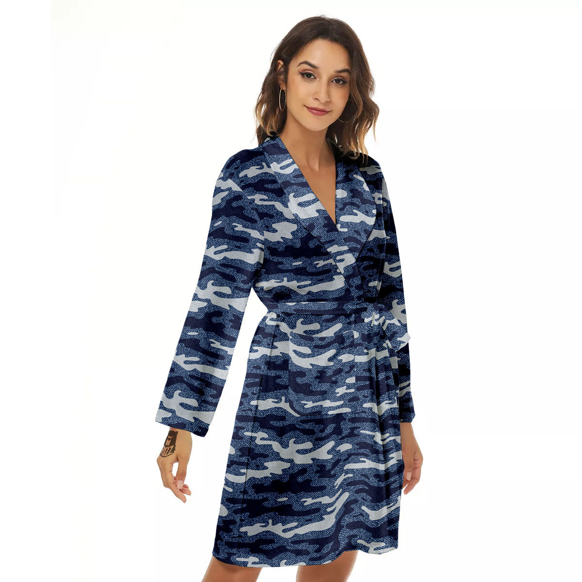 Jeans Camouflage Denim Print Pattern Women's Robe-grizzshop