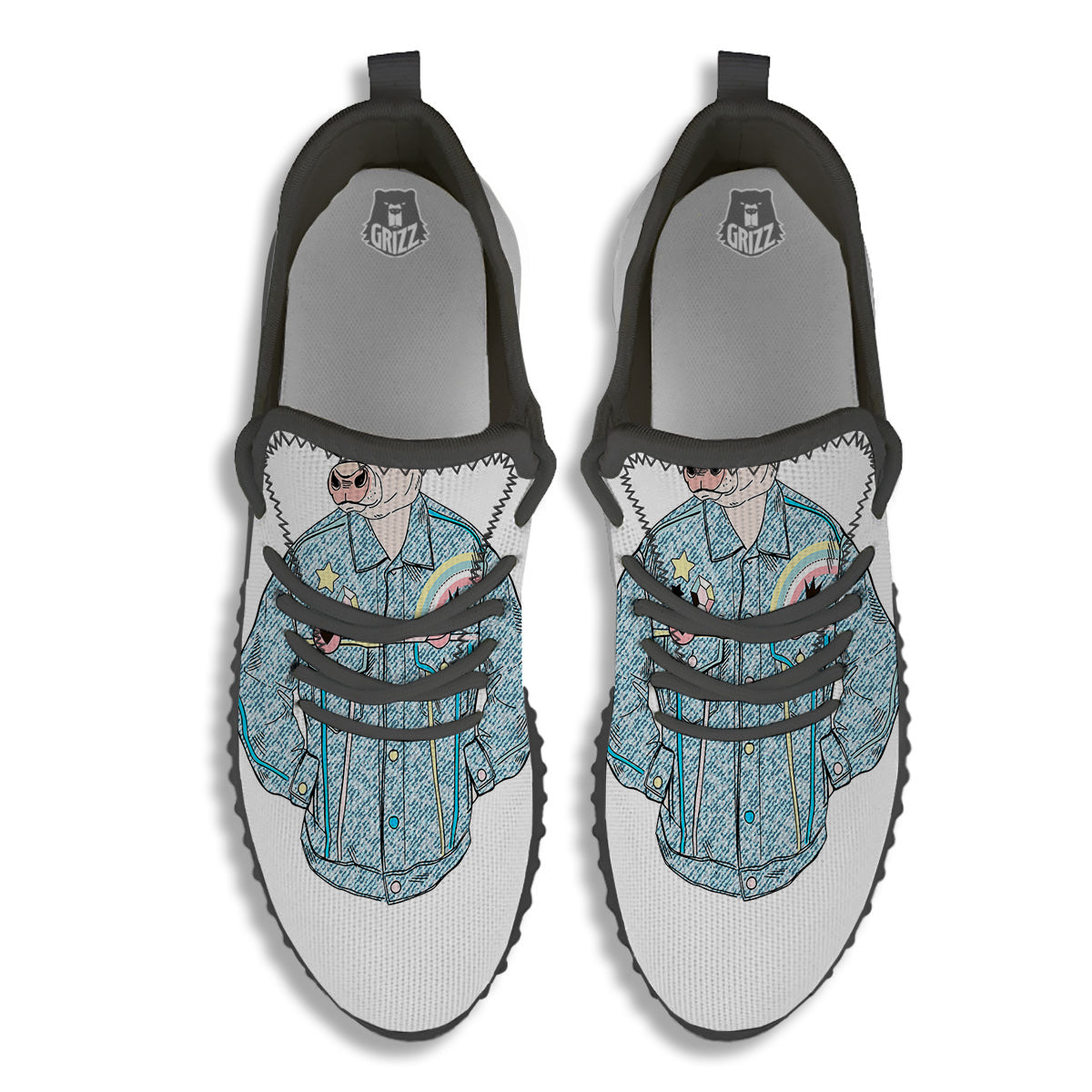 Jeans Cow Denim Print Black Walking Shoes-grizzshop