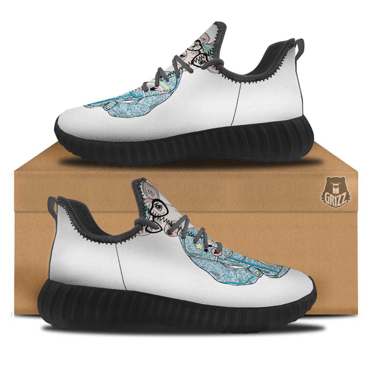 Jeans Cow Denim Print Black Walking Shoes-grizzshop