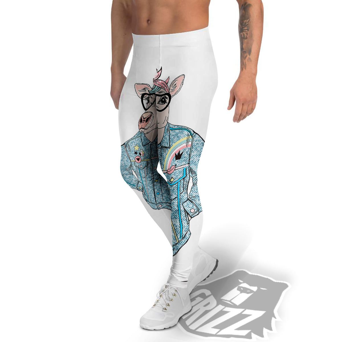 Jeans Cow Denim Print Men's Leggings-grizzshop