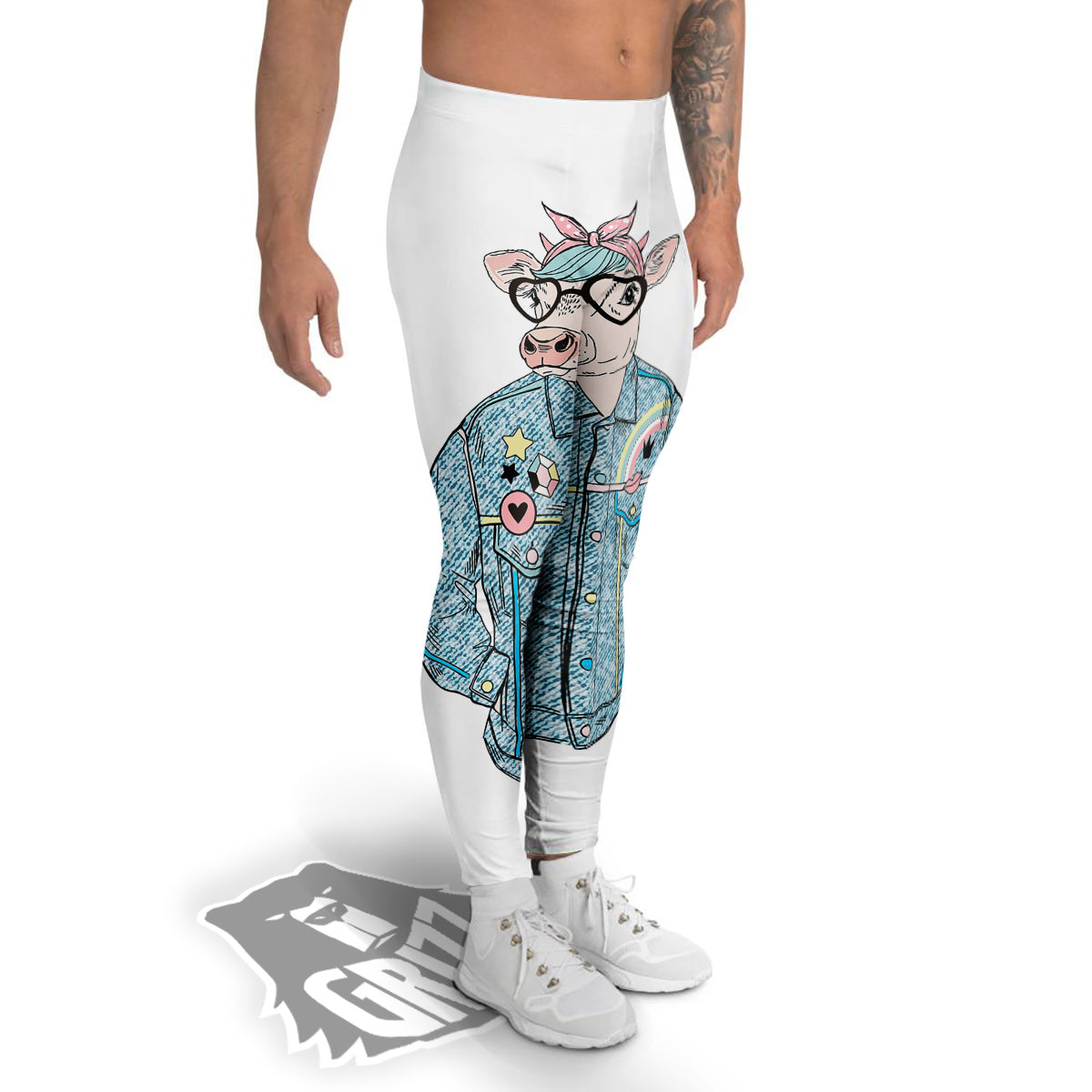 Jeans Cow Denim Print Men's Leggings-grizzshop