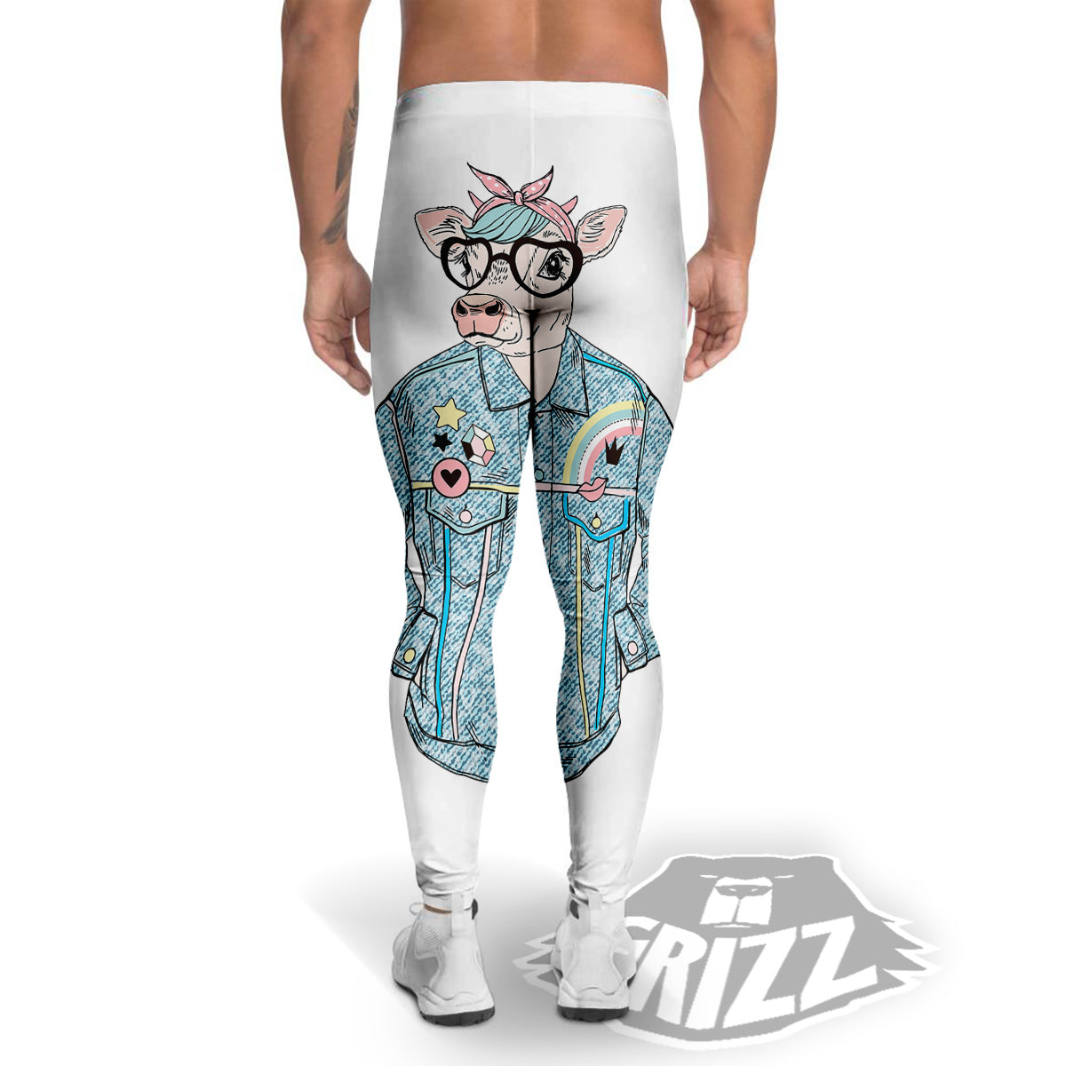 Jeans Cow Denim Print Men's Leggings-grizzshop