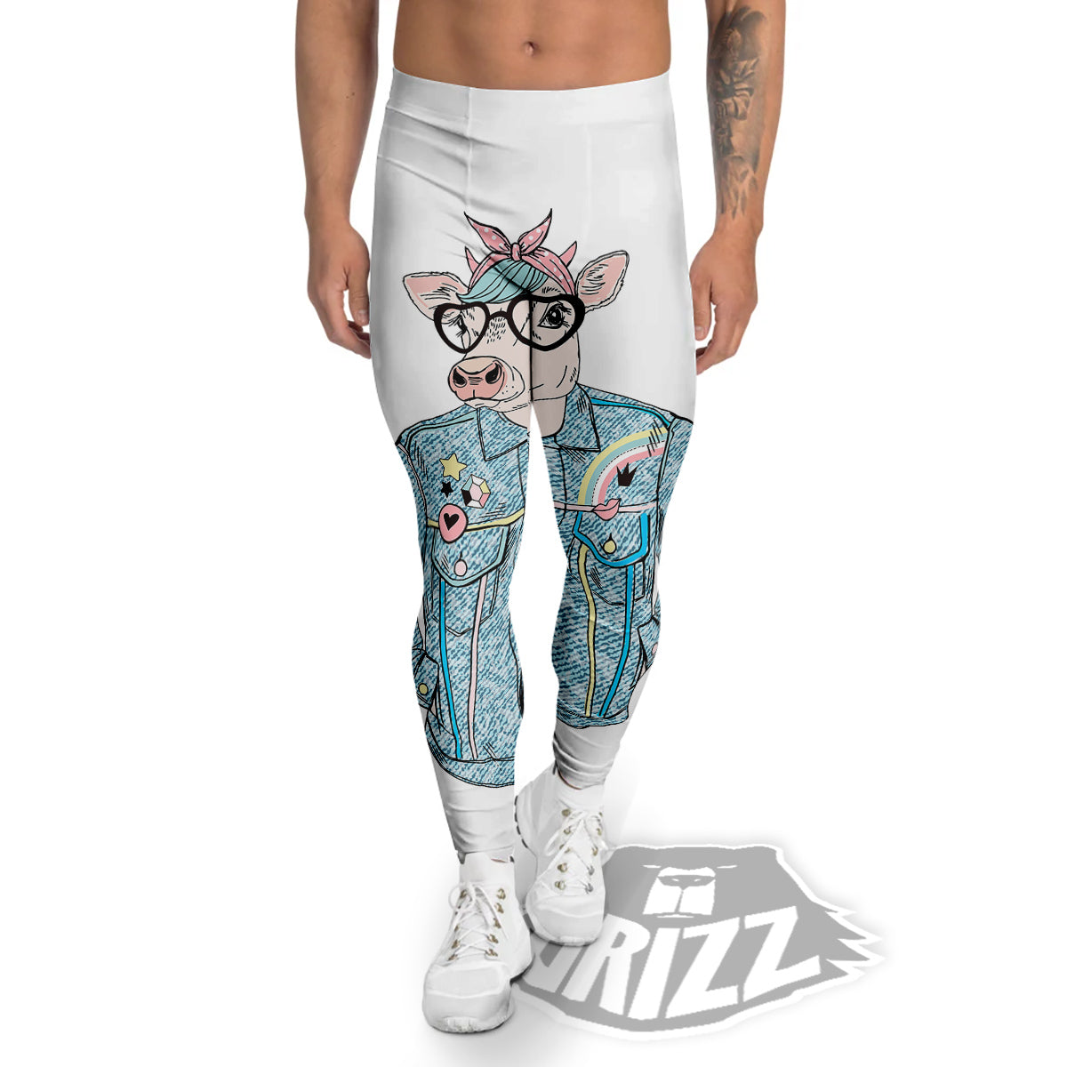 Jeans Cow Denim Print Men's Leggings-grizzshop