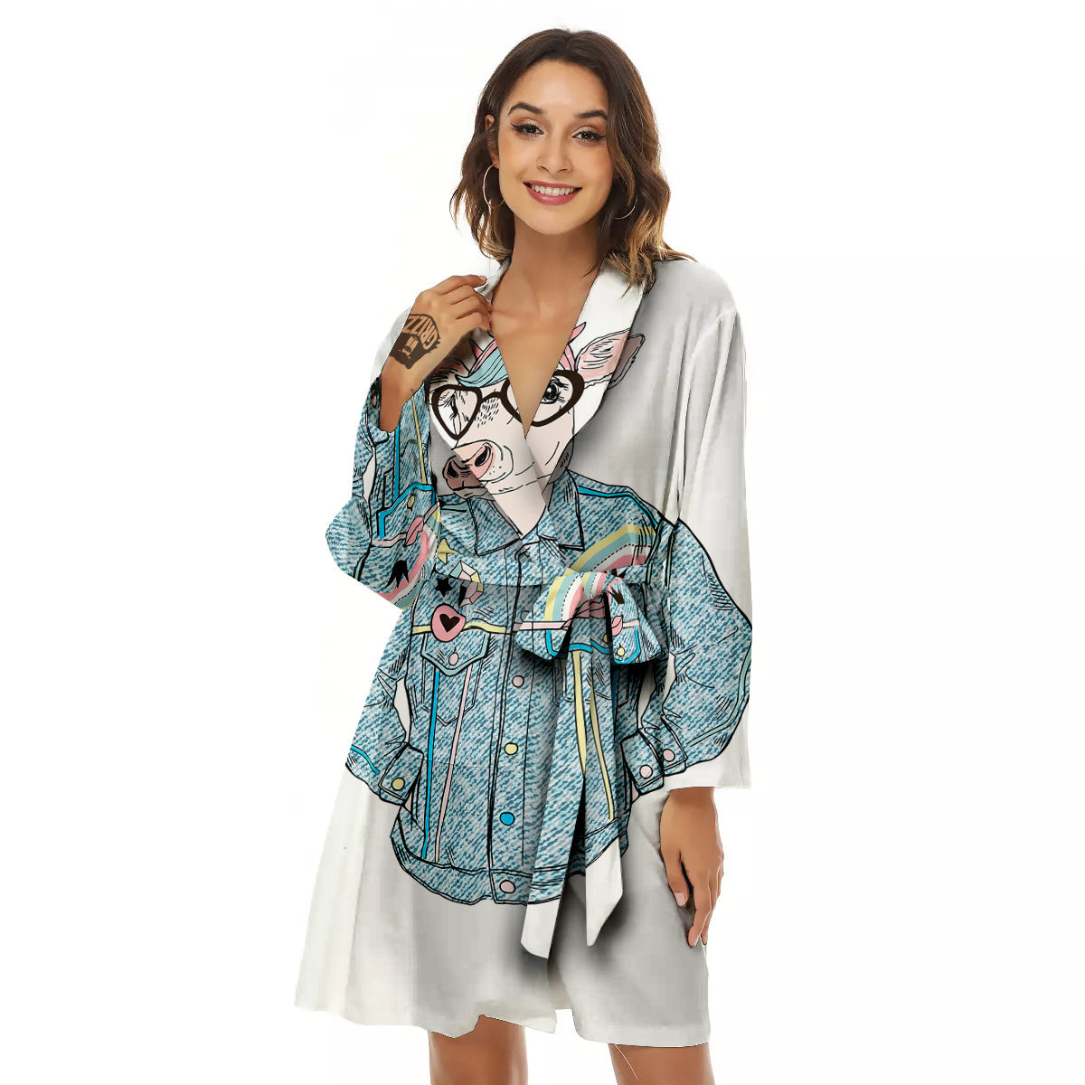 Jeans Cow Denim Print Women's Robe-grizzshop