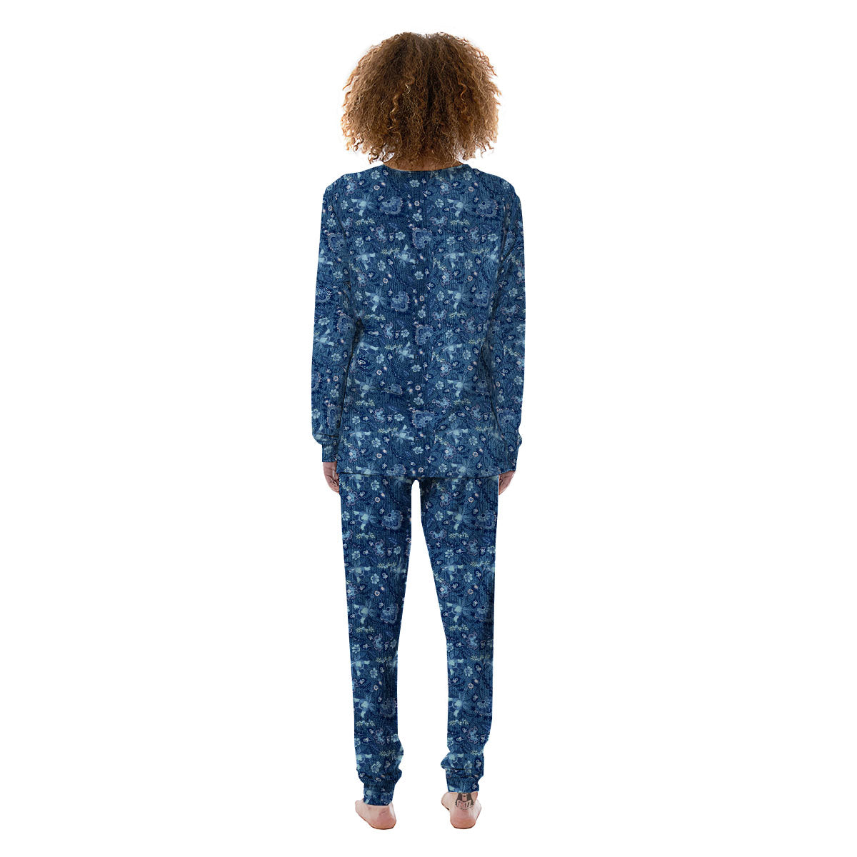 Jeans Floral Denim Print Pattern Women's Pajamas-grizzshop