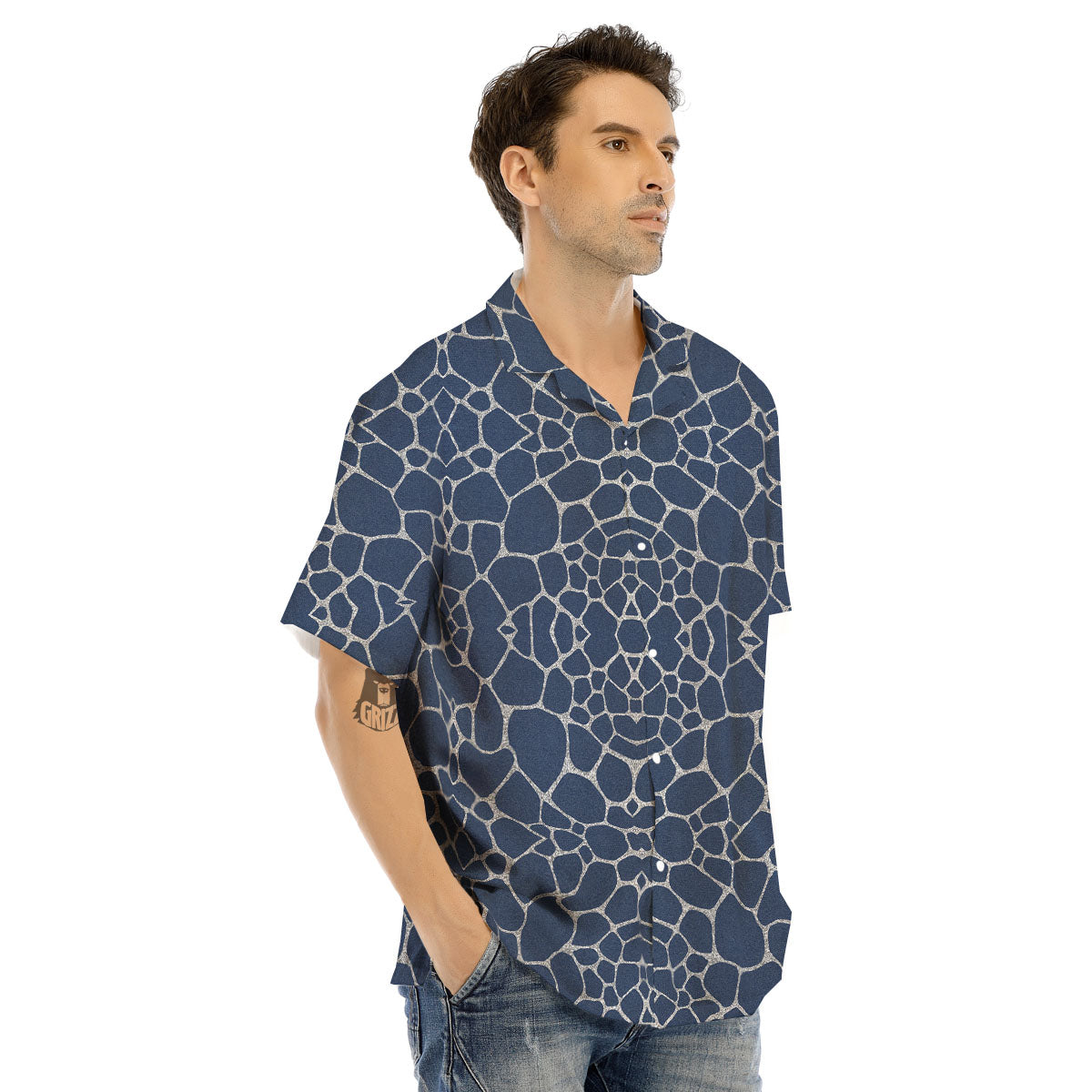 Jeans Giraffe Denim Print Pattern Men's Hawaiian Shirt-grizzshop