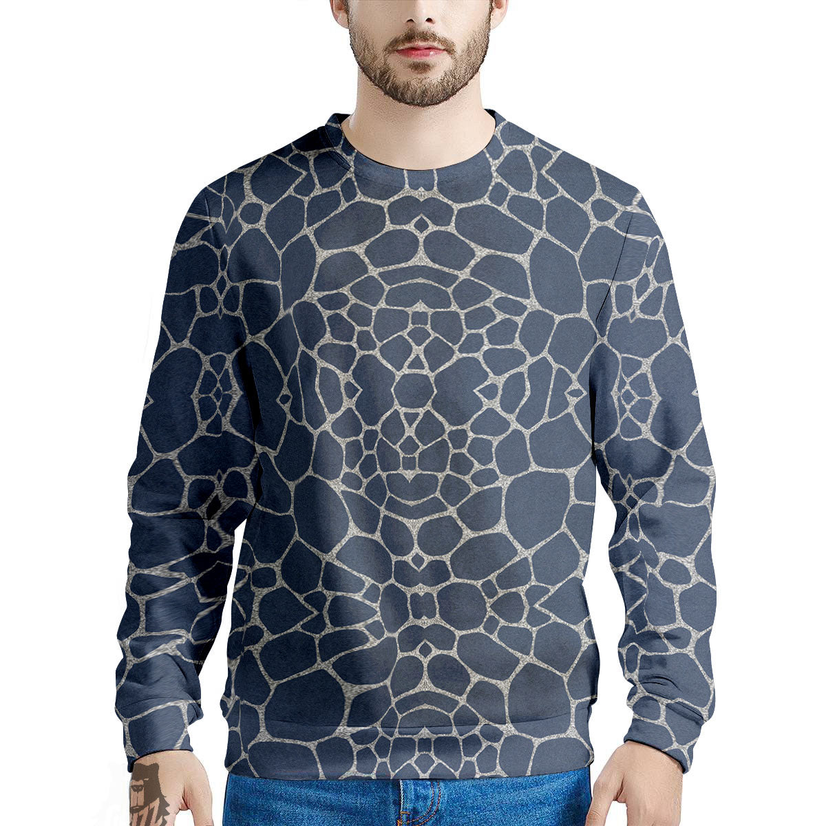 Jeans Giraffe Denim Print Pattern Men's Sweatshirt-grizzshop