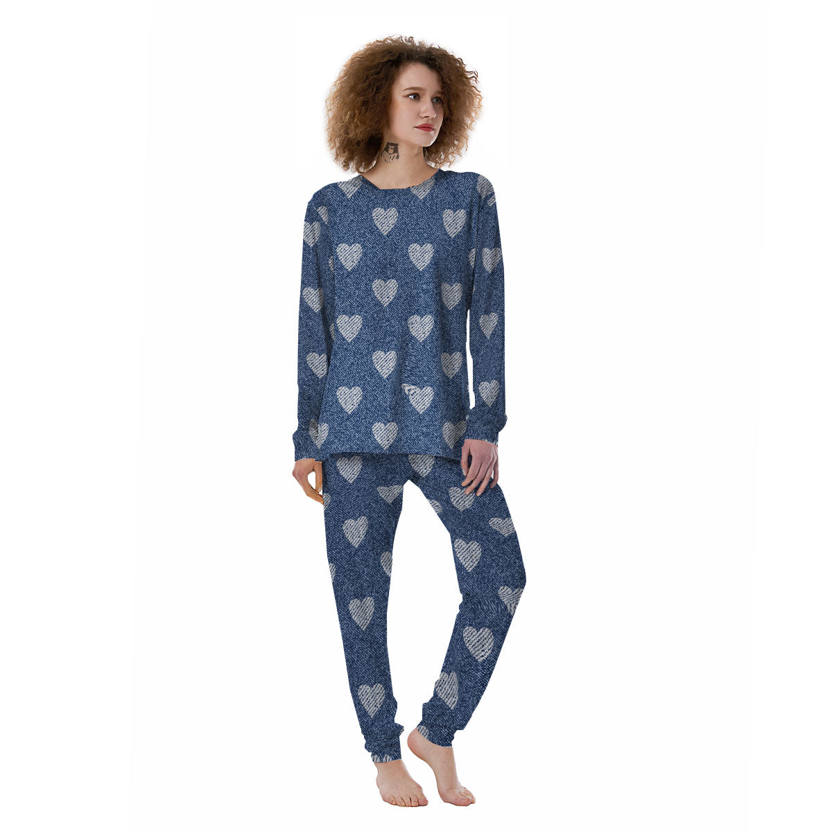 Jeans Heart Denim Print Pattern Women's Pajamas-grizzshop