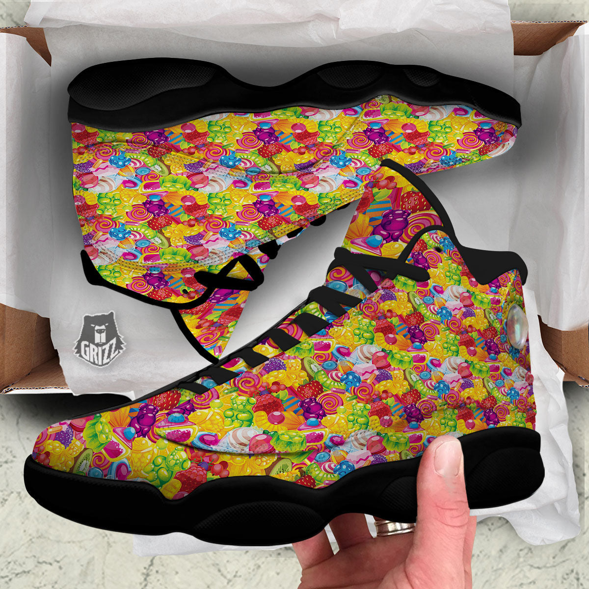 Jelly And Candy Print Pattern Black Basketball Shoes-grizzshop