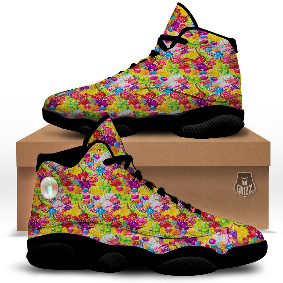 Jelly And Candy Print Pattern Black Basketball Shoes-grizzshop