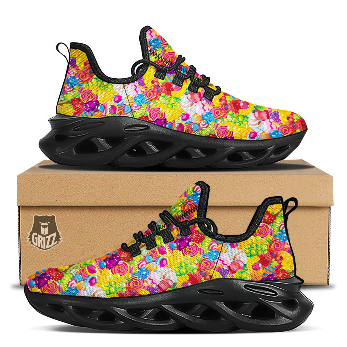 Jelly And Candy Print Pattern Black Running Shoes-grizzshop