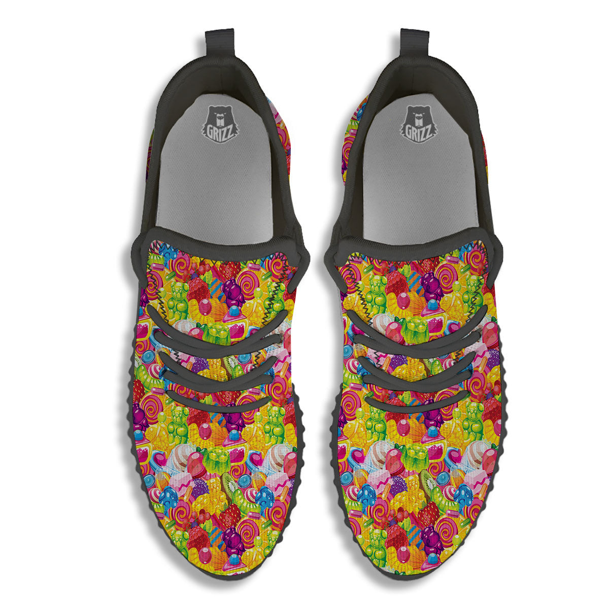 Jelly And Candy Print Pattern Black Walking Shoes-grizzshop