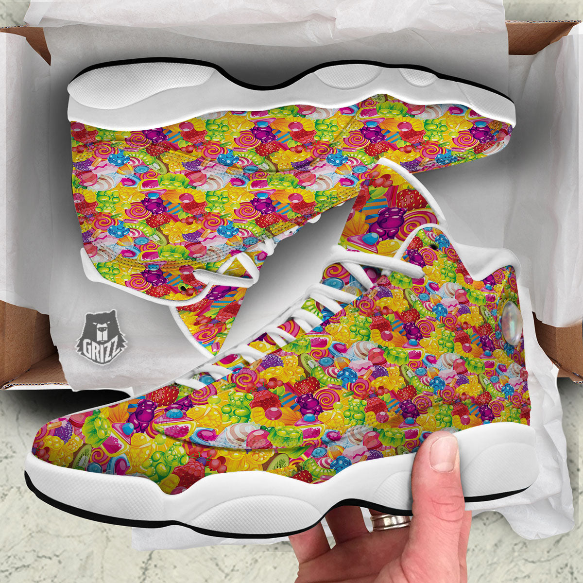 Jelly And Candy Print Pattern White Basketball Shoes-grizzshop