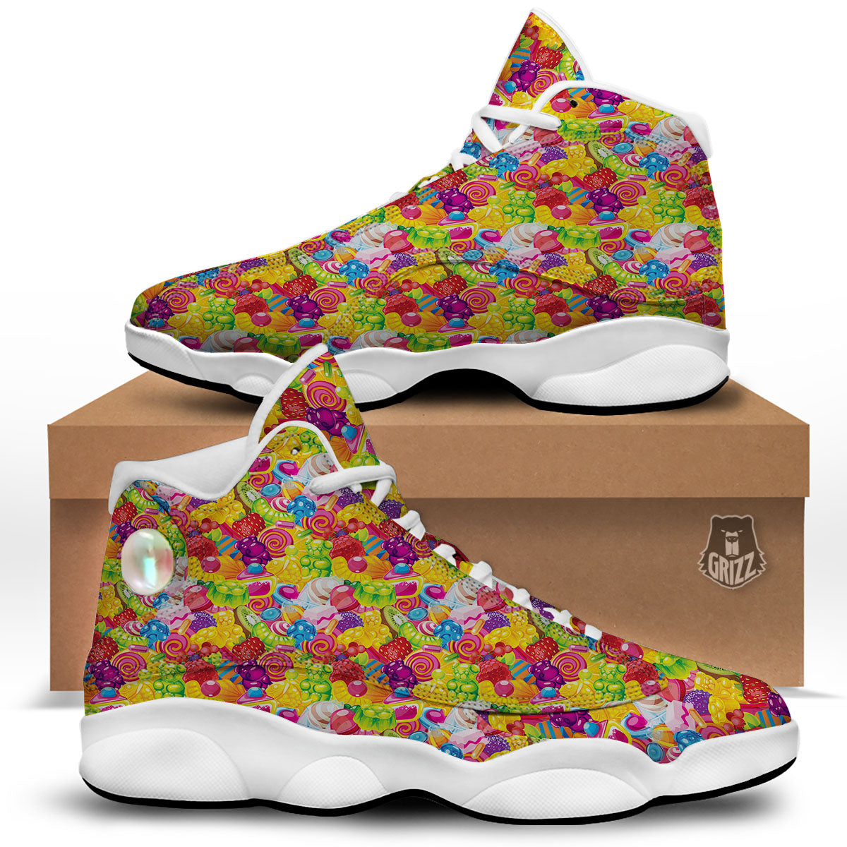 Jelly And Candy Print Pattern White Basketball Shoes-grizzshop
