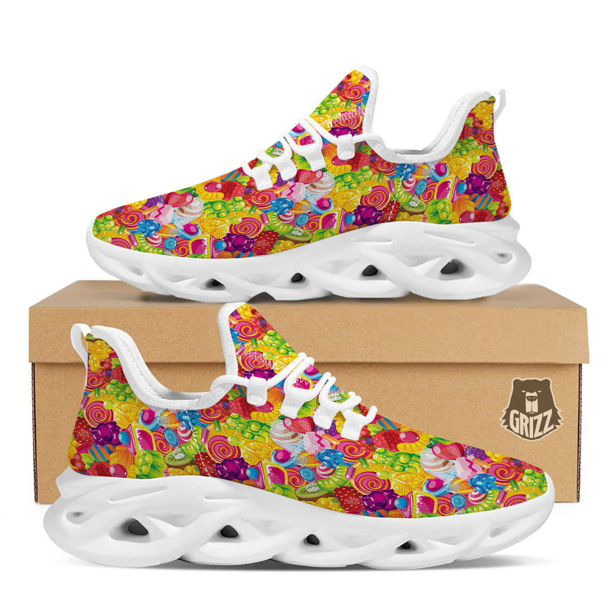 Jelly And Candy Print Pattern White Running Shoes-grizzshop