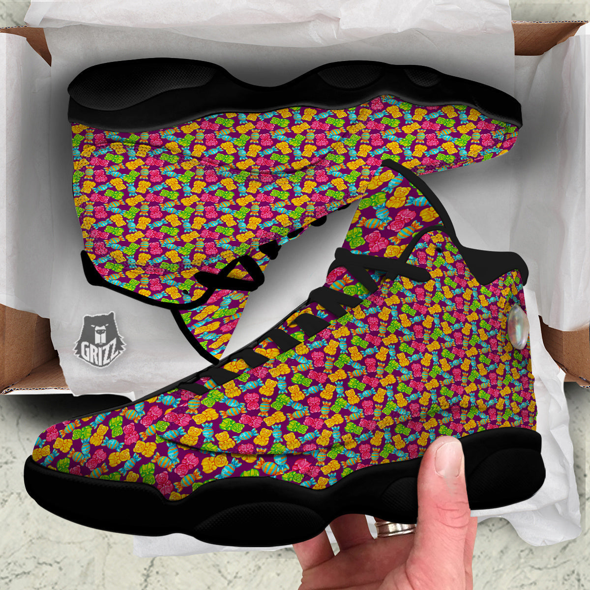 Jelly And Colorful Candy Print Black Basketball Shoes-grizzshop