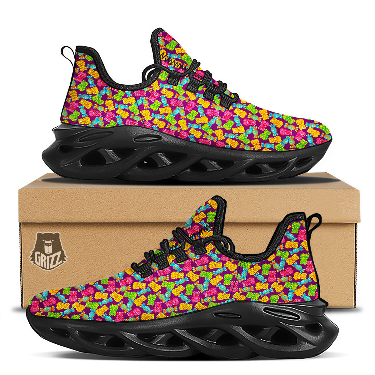 Jelly And Colorful Candy Print Black Running Shoes-grizzshop