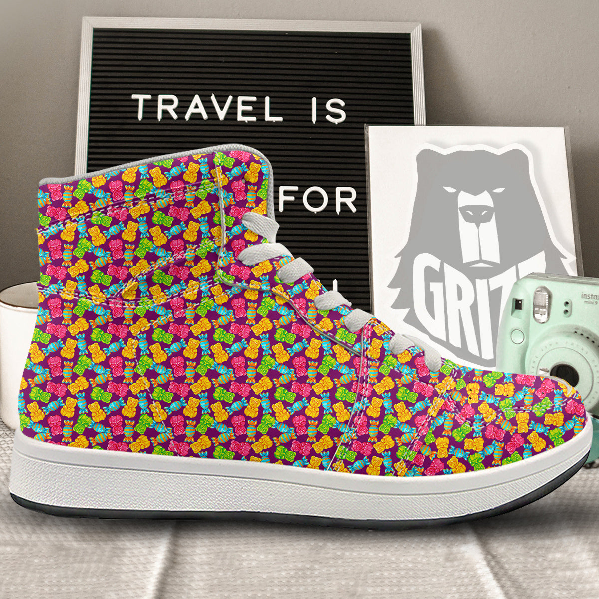 Jelly And Colorful Candy Print High Top Sneakers-grizzshop