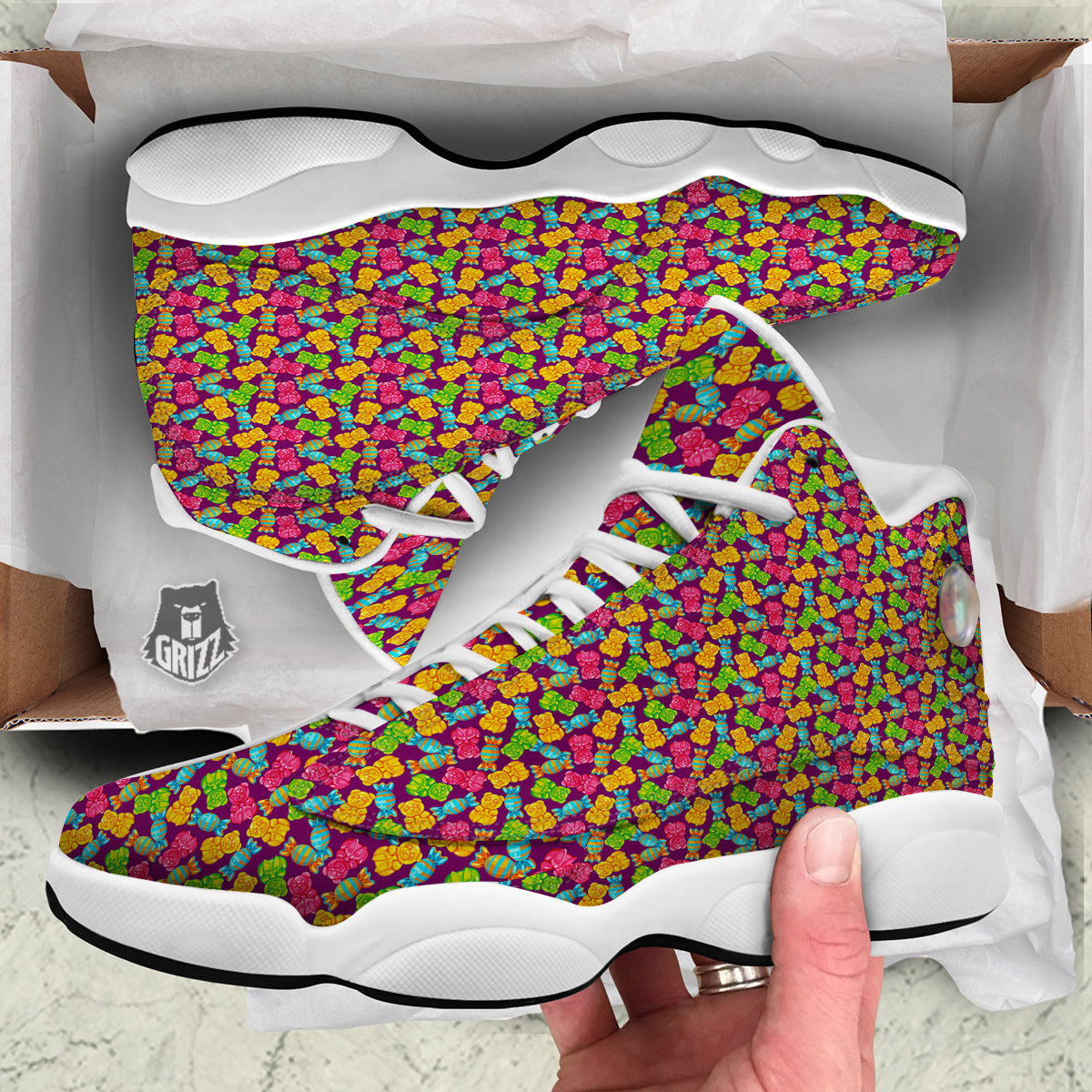 Jelly And Colorful Candy Print White Basketball Shoes-grizzshop
