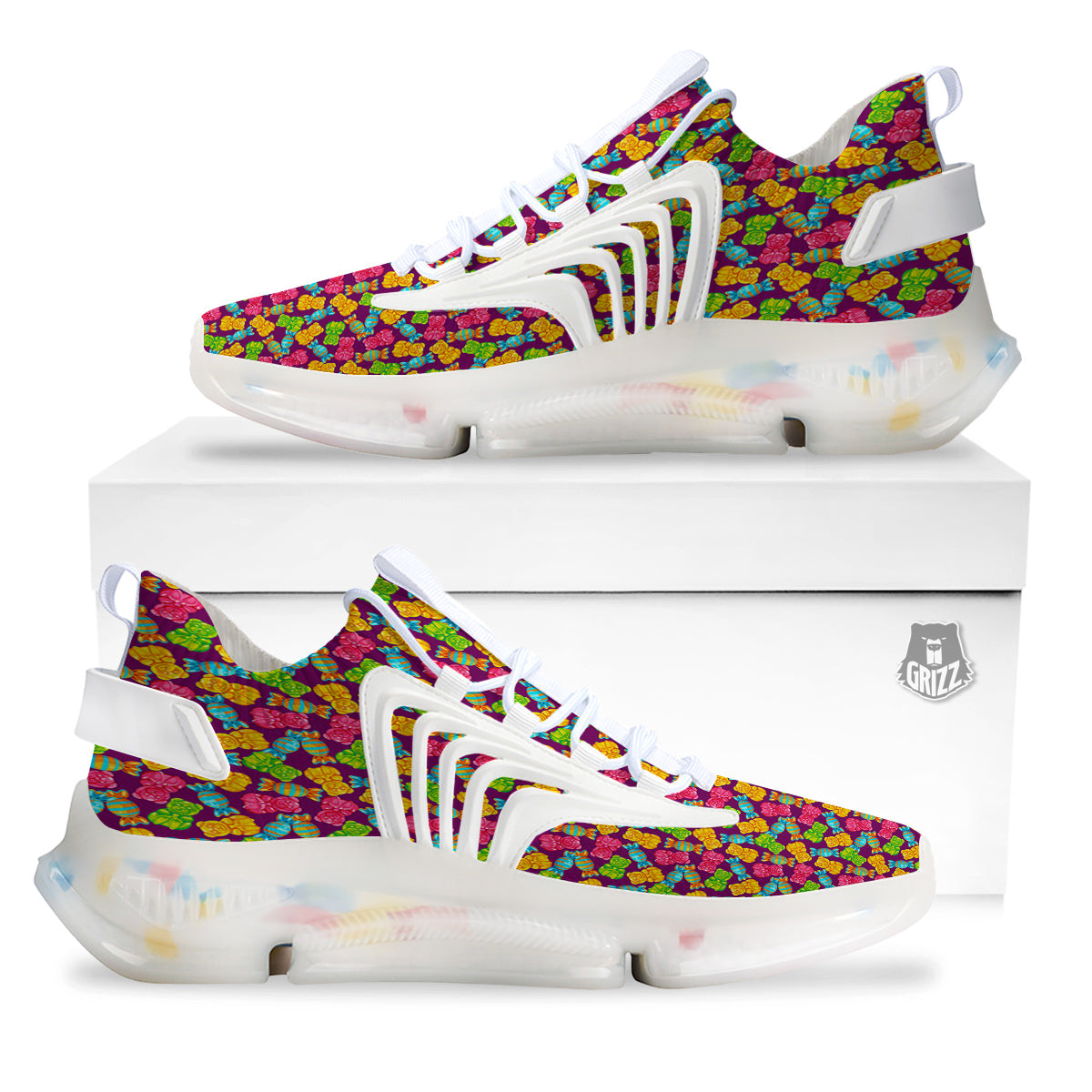 Jelly And Colorful Candy Print White Gym Shoes-grizzshop
