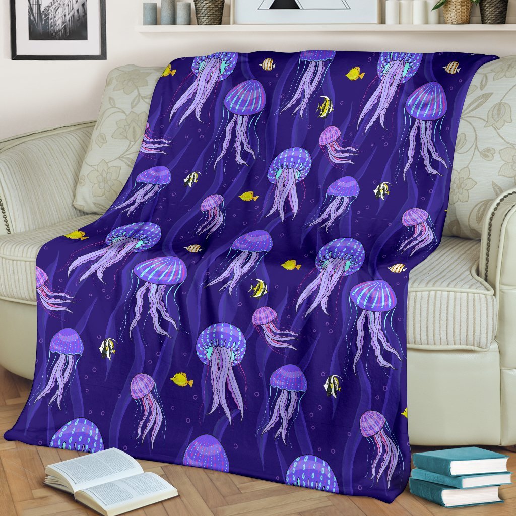 Jellyfish Cartoon Print Pattern Blanket-grizzshop