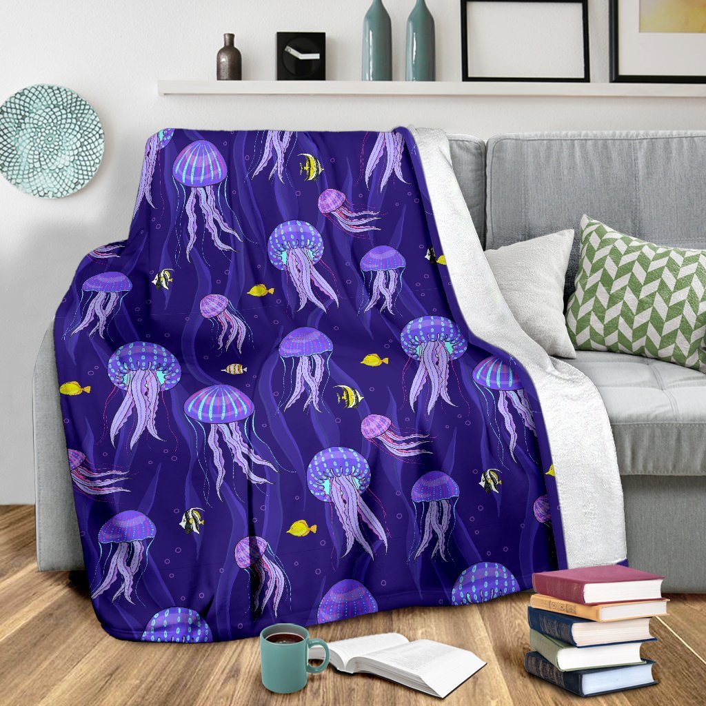 Jellyfish Cartoon Print Pattern Blanket-grizzshop