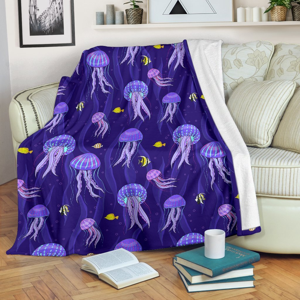 Jellyfish Cartoon Print Pattern Blanket-grizzshop