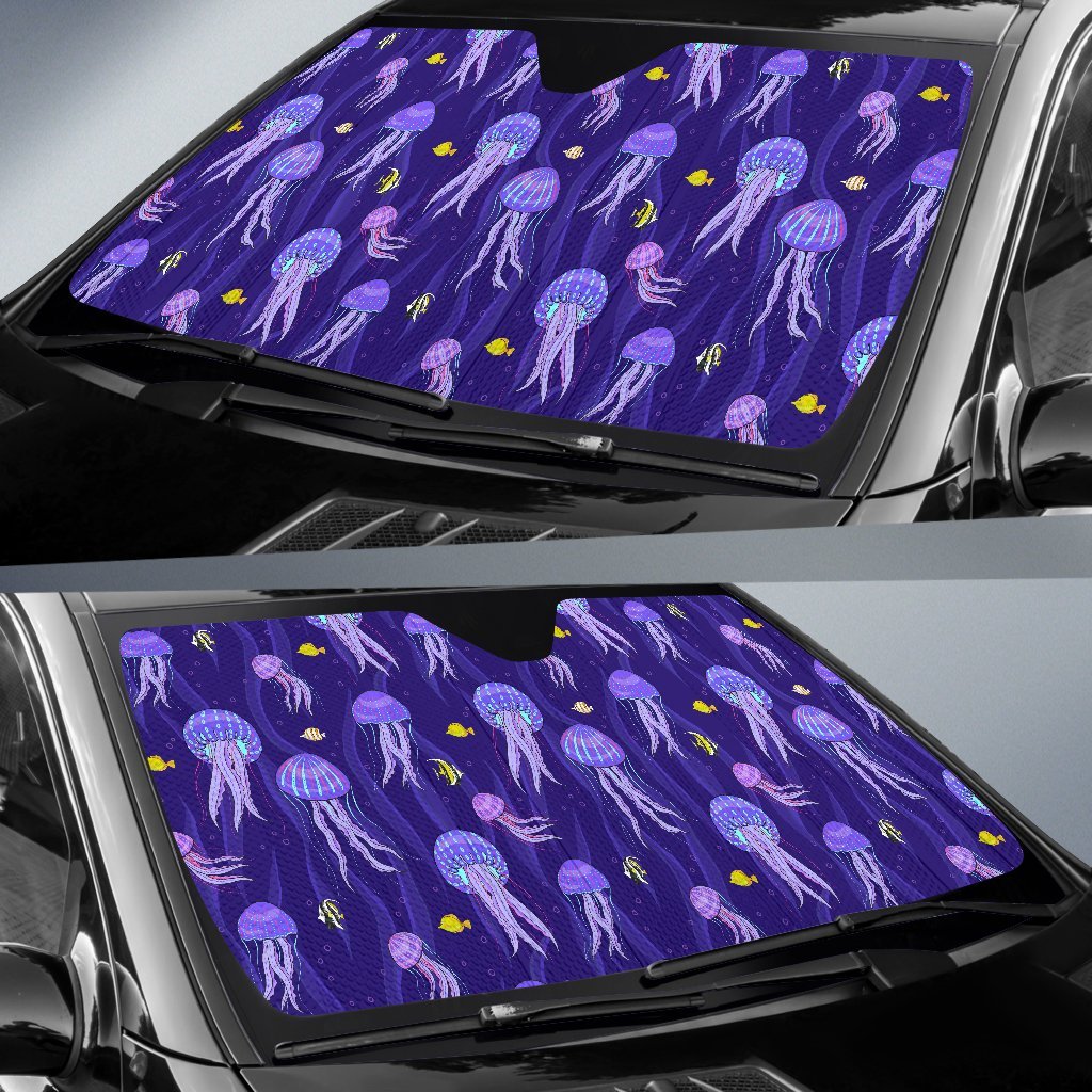 Jellyfish Cartoon Print Pattern Car Sun Shade-grizzshop
