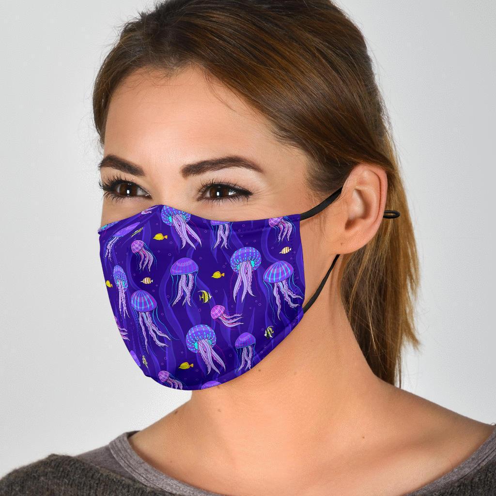 Jellyfish Cartoon Print Pattern Face Mask-grizzshop