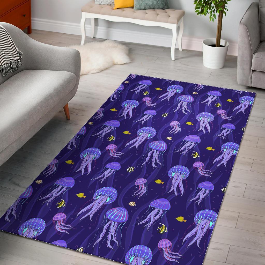 Jellyfish Cartoon Print Pattern Floor Mat-grizzshop