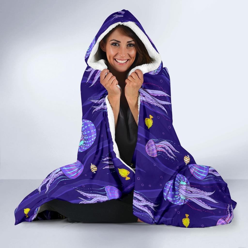 Jellyfish Cartoon Print Pattern Hooded Blanket-grizzshop